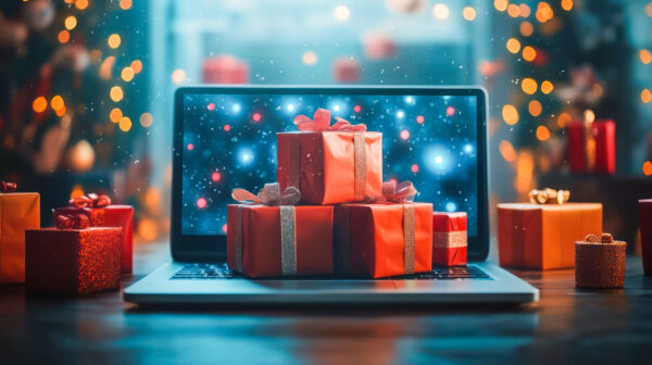 Online sale offers a stunning display of neatly wrapped gifts on a laptop