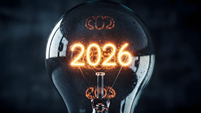 Illuminated 2026 -- with a lightbulb for future ideas and innovations concept