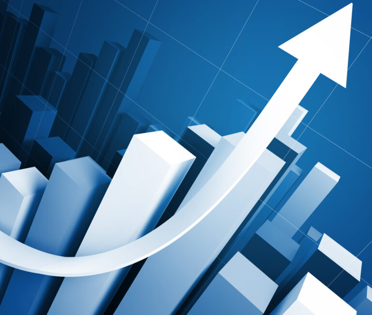 A bar graph projecting financial stability and growth.