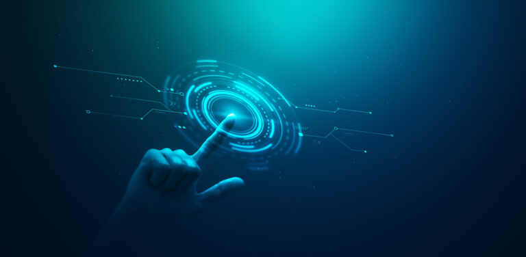 An AI hand clicking into technology