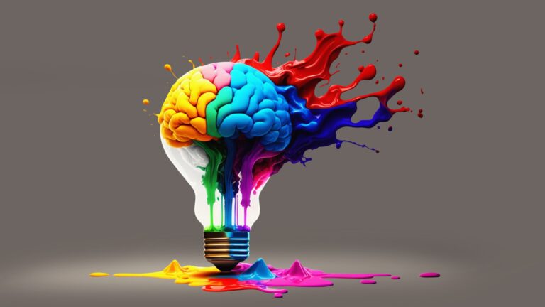 A lightbulb bursting with color.