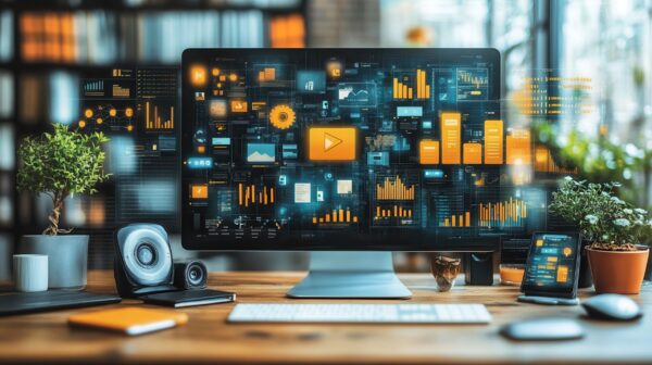 A dynamic image showing various digital marketing channels and platforms working together, highlighting social media, SEO, email, and paid advertising.