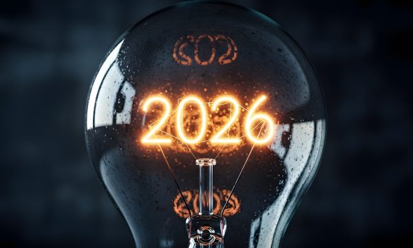 Illuminated 2026 -- with a lightbulb for future ideas and innovations concept