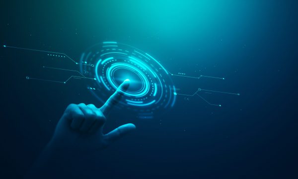 An AI hand clicking into technology