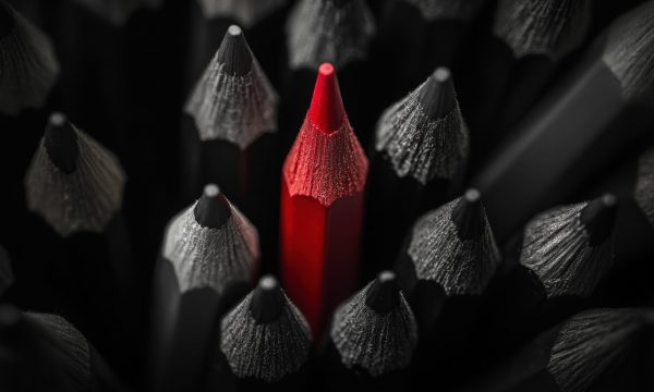 Red pencil among gray pencils. Stand out with your copy—make every word earn attention.