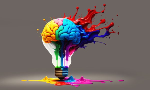 A lightbulb bursting with color.