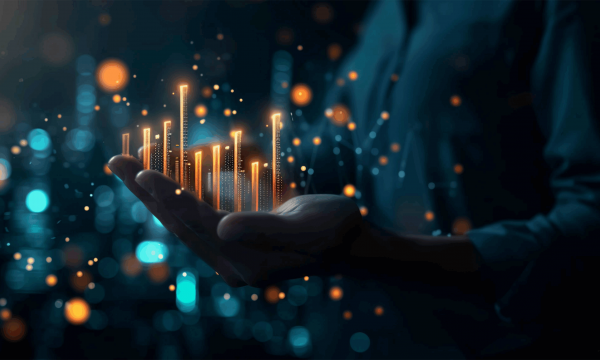 A person with magical graphs in his hand, depicting magical growth.